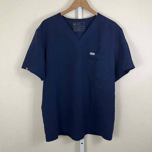 FIGS Men's Leon Blue Scrub Top Size XL Short Sleeve V-Neck - Picture 1 of 7